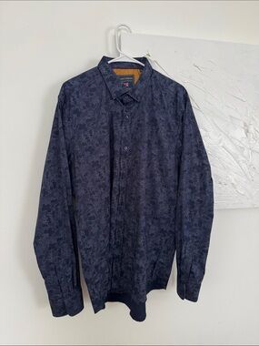 Guide London Premium XL Navy Floral Stretch Shirt Contrast Cuffs